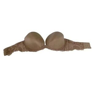 Victorias Secret Womens Bra Brown Floral Padded Underwired Strapless Size 34D